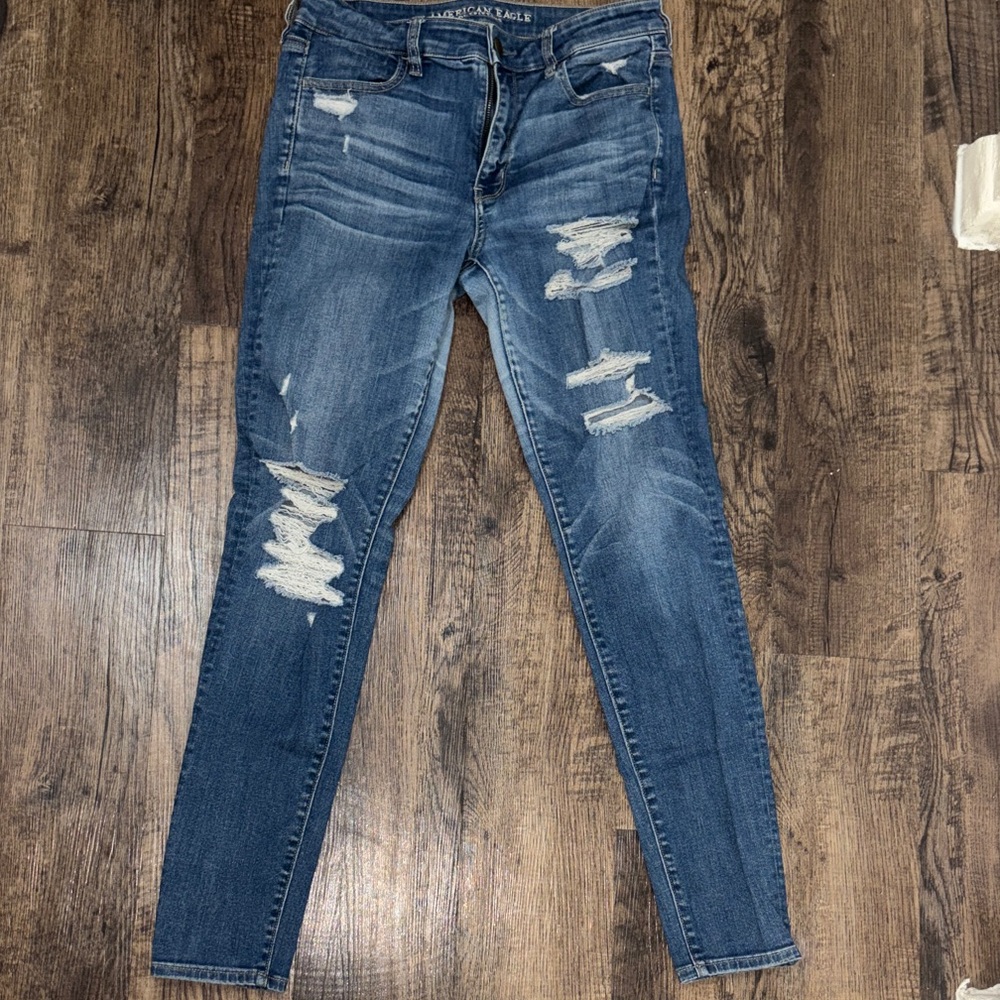 American Eagle Outfitters Blue Distressed Skinny Jeans